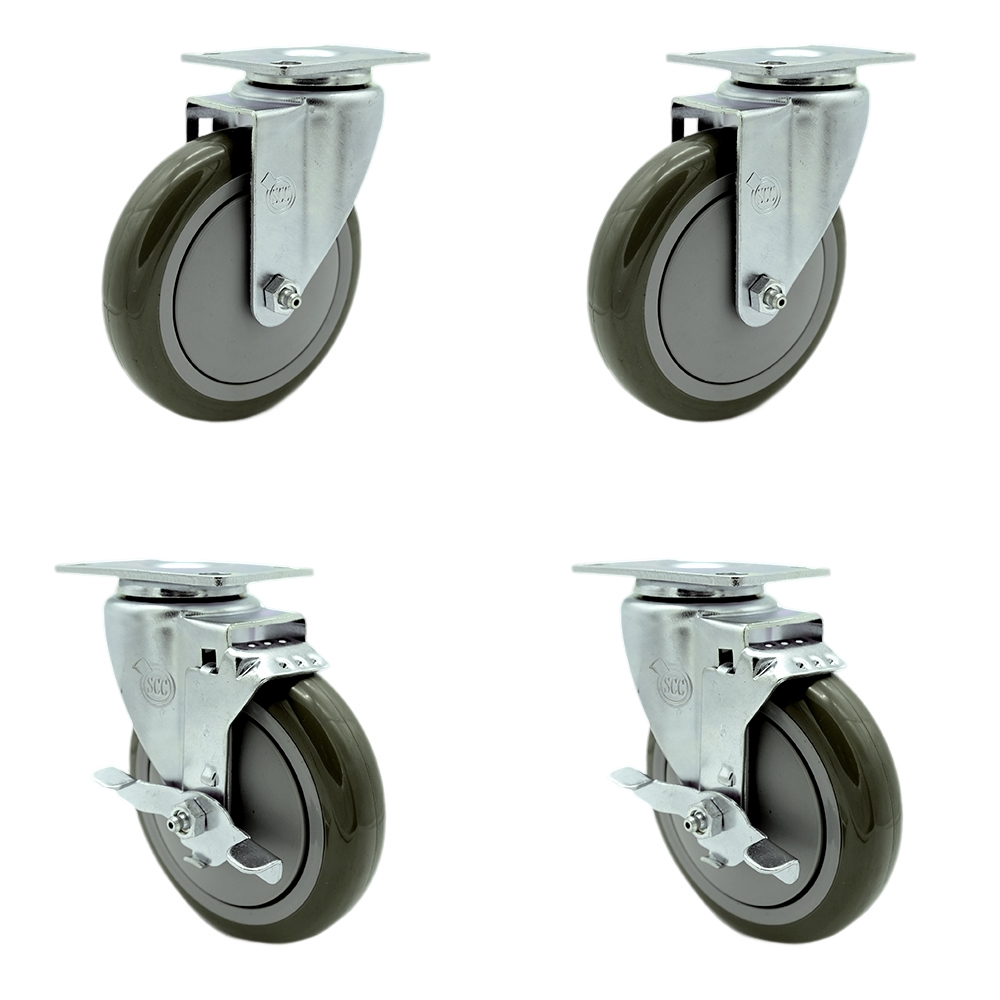 369CASTER4 Cooking Performance 5 Inch Swivel Caster Set Fits Models 24-CPGV-4B-S20 24CBLSBNL-Replacement Set-Gray Poly Wheel-Includes 2 Swivel Casters&2 Swivel Casters with Brake-Service Caster Brand — photo 1