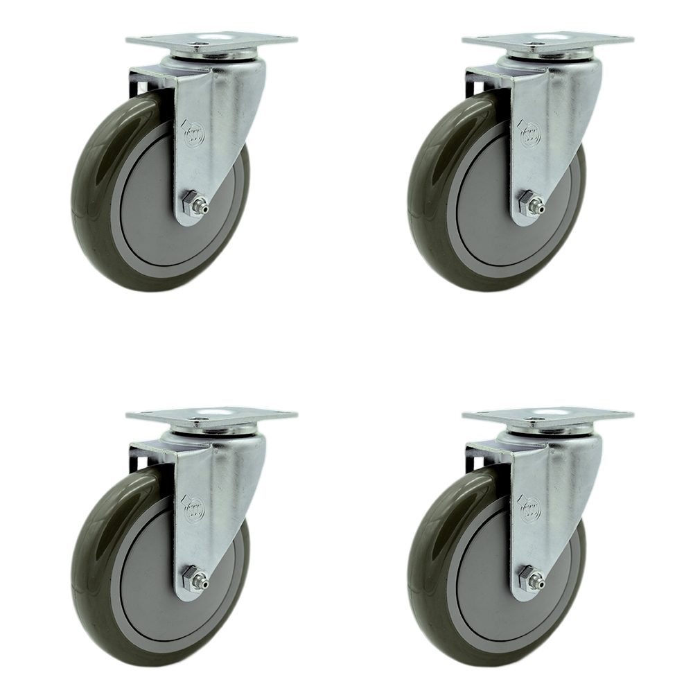 Avantco HPCASTNB - Fits Select Avantco, Regency, and Winholt Equipment – 5 Inch Gray Polyurethane Wheel -  Replacement Caster Set - 4 Swivel Casters - Set of 4 - Service Caster Brand — photo 1