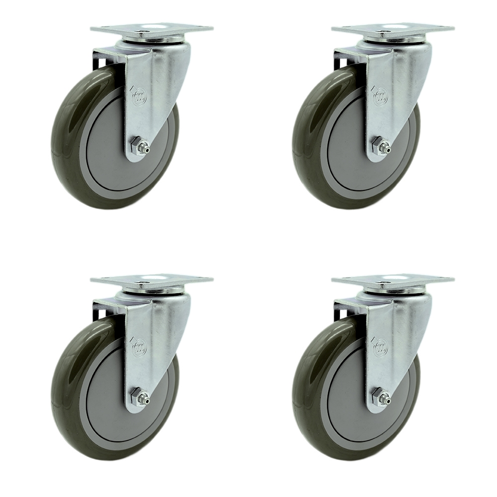 Polyurethane Swivel Top Plate Caster Set of 4 with 5 Inch Gray Wheels - Includes 4 Swivel - 1400 lbs. Total Capacity - Service Caster Brand — photo 1