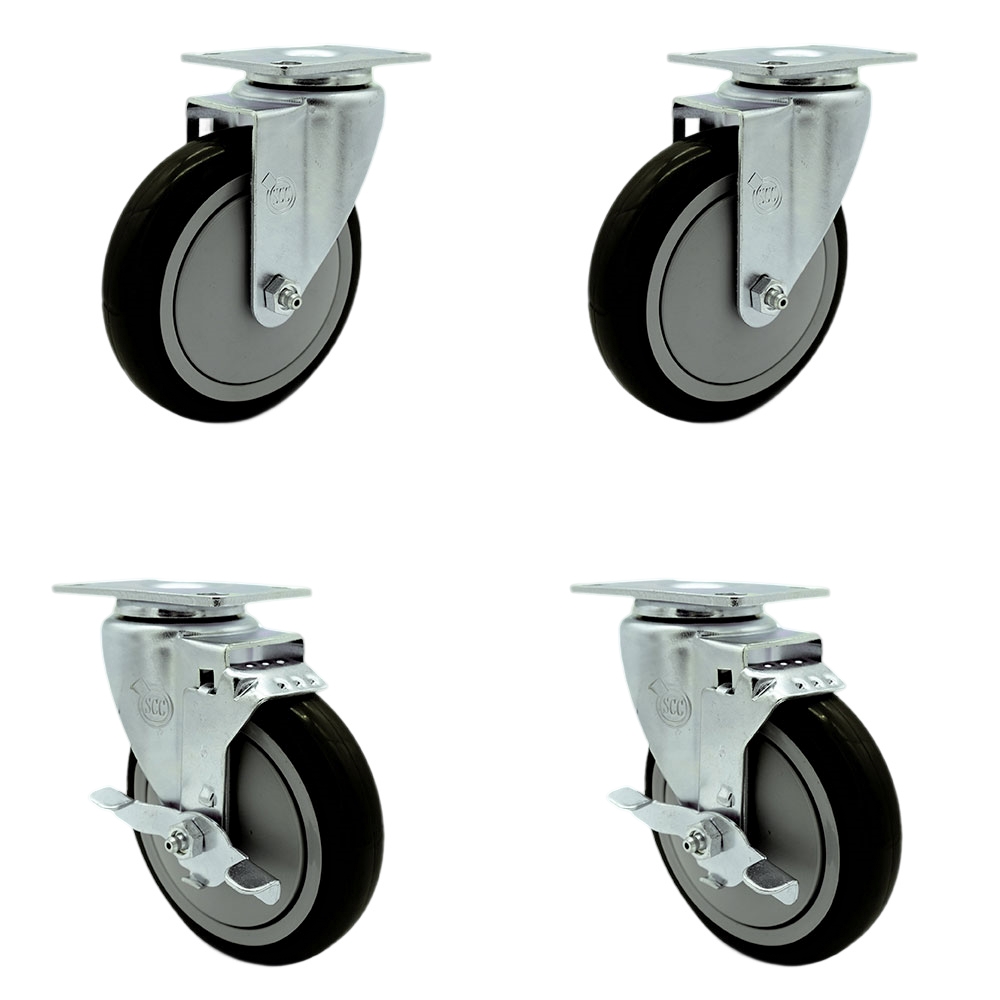 369CASTER4 Cooking Performance 5 Inch Swivel Caster Set Fits Models 24-CPGV-4B-S20 24CBLSBNL-Replacement Set-Black Poly Wheel-Includes 2 Swivel Casters&2 Swivel Casters with Brake-Service Caster Brand — photo 1