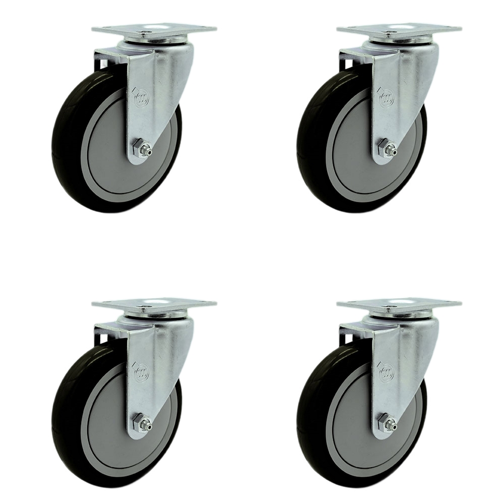 Polyurethane Swivel Top Plate Caster Set of 4 with 5 Inch Black Wheels - Includes 4 Swivel - 1400 lbs. Total Capacity - Service Caster Brand — photo 1