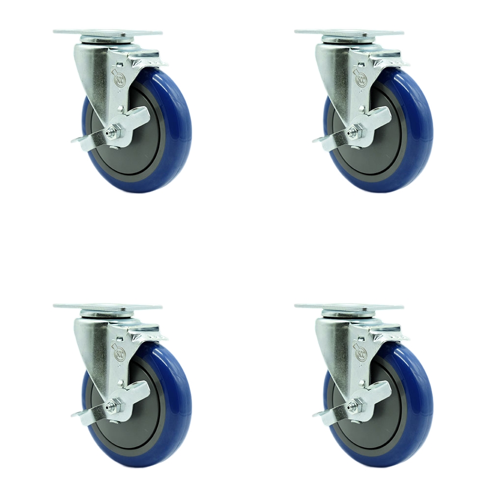 Avantco HPCASTWB - Fits Select Avantco, Regency, and Winholt Equipment – 5 Inch Blue Poly Wheel -  Replacement Caster Set - 4 Swivel Casters with Brakes - Set of 4 - Service Caster Brand — photo 1