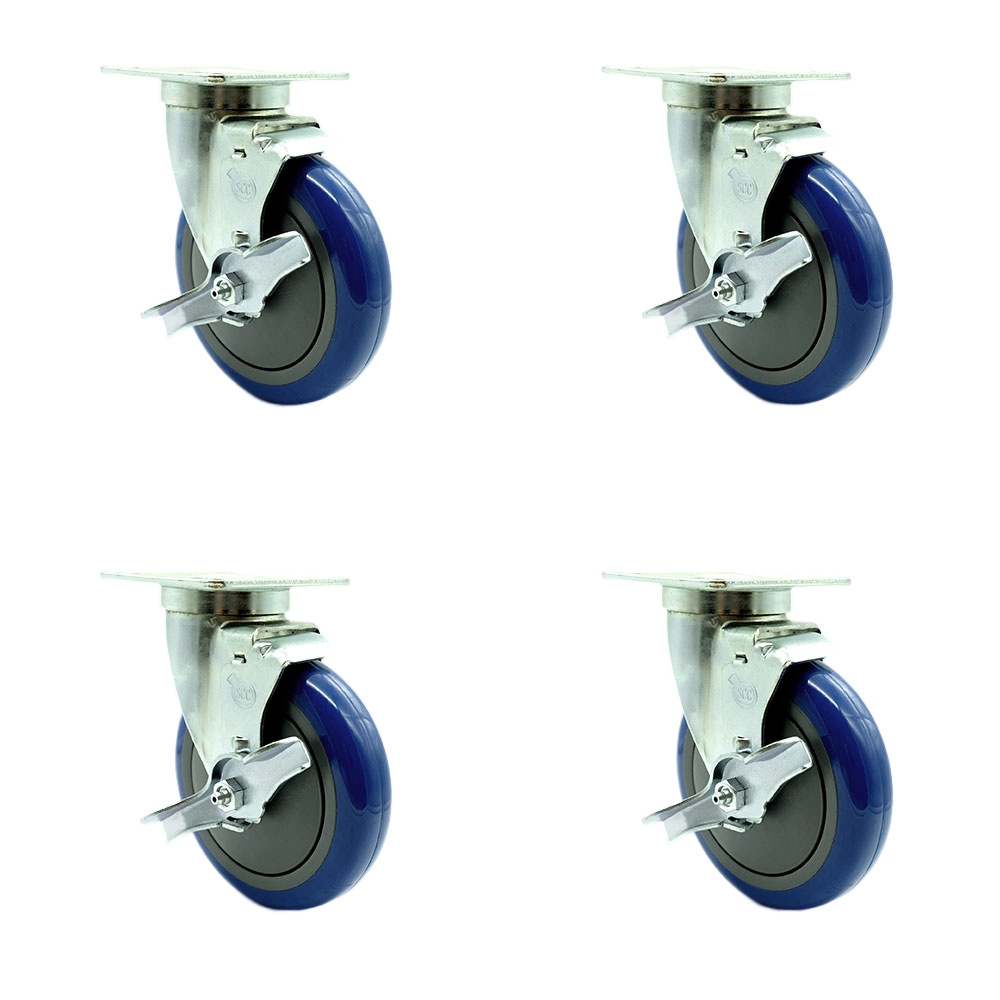Service Caster – Universal Kitchen Casters – 5” Non-Marking  Poly Wheel – 4 Swivel Casters w/Brakes – Set of 4 — photo 1