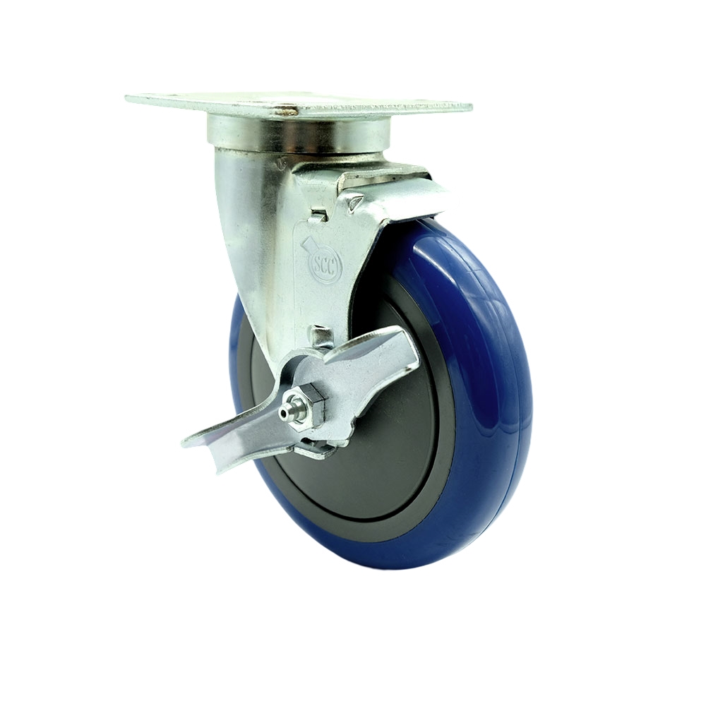 Service Caster – Universal Kitchen Caster – 5” Non-Marking  Blue Polyurethane Wheel – Swivel w/Brake – 350 lbs. Capacity — photo 1