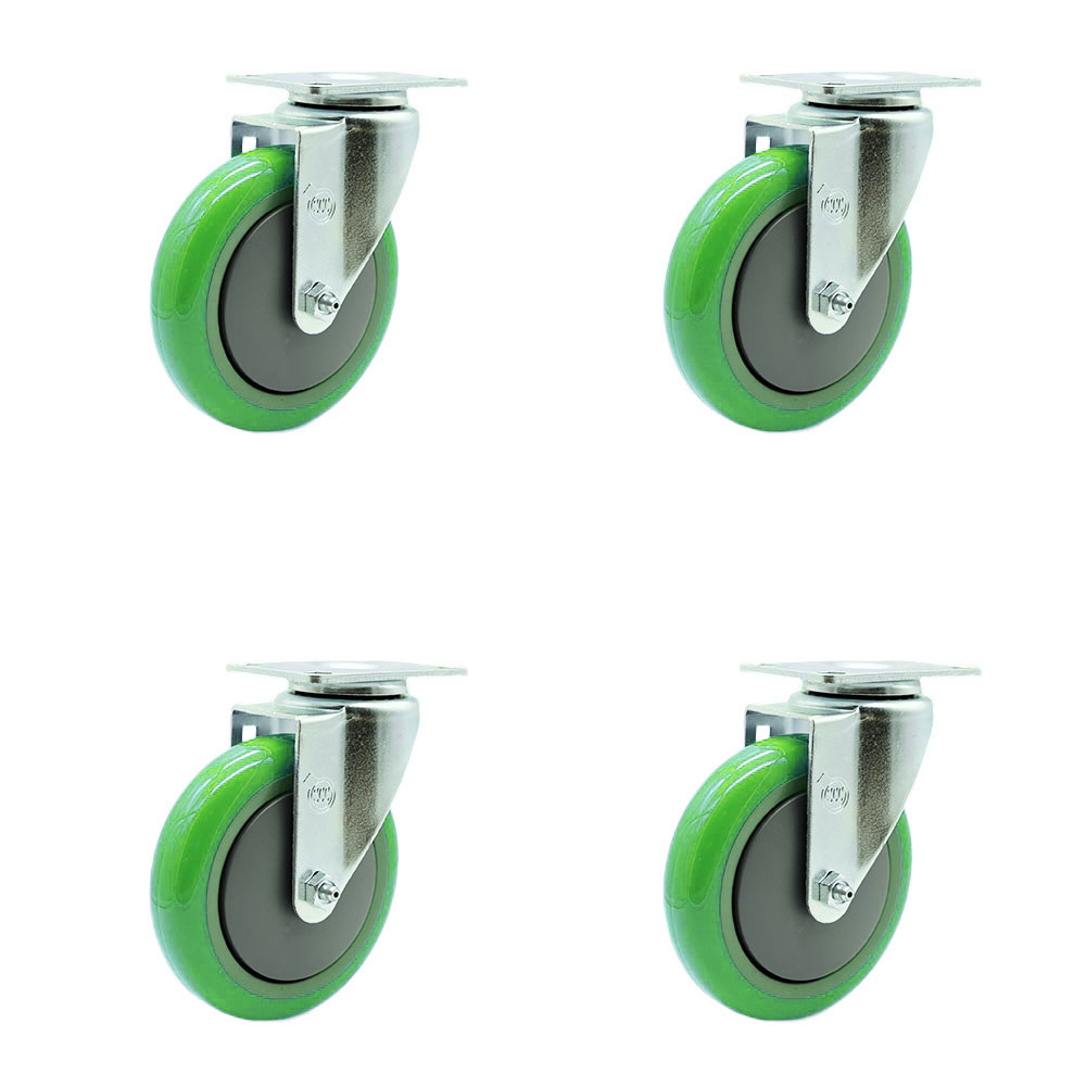 Service Caster - Universal Kitchen Casters - 5” x 1.25" Polyurethane Green Wheel Swivel Casters Non-Marking - Set of 4 — photo 1