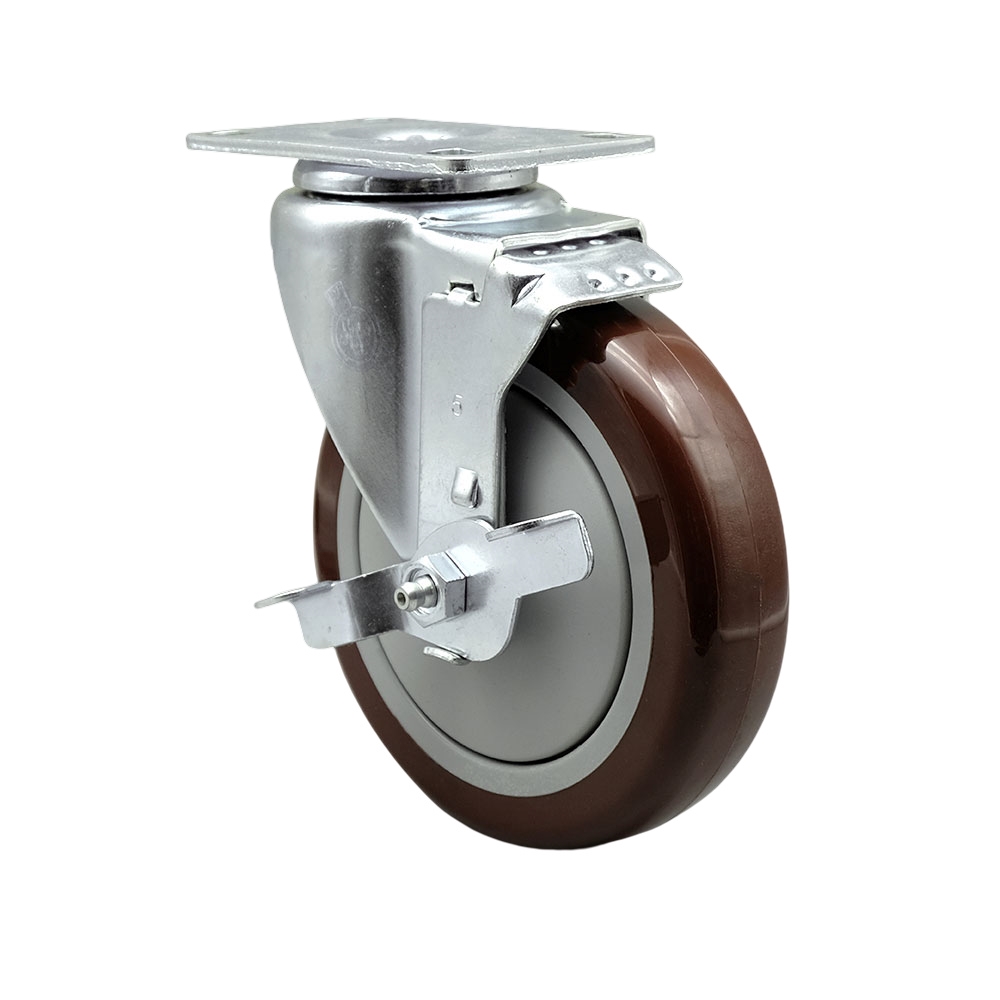 Service Caster Brand Replacement for Colson Caster 2.05256.95 BRK1 - Polyurethane Swivel Top Plate Swivel Caster with 5 Inch Maroon Wheel and Top Locking Brake - 350 lbs. Capacity Per Caster — photo 1