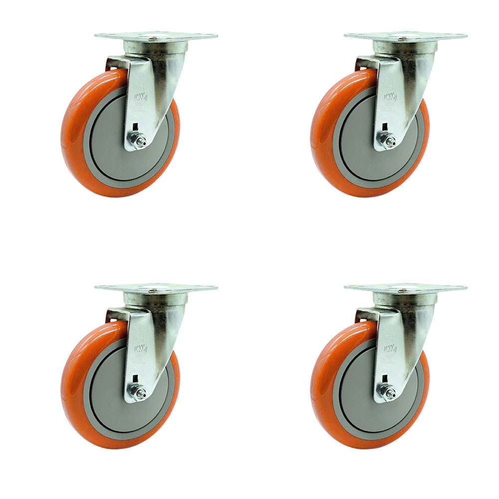Service Caster - Universal Kitchen Casters - 5” x 1.25" Polyurethane Orange Wheel Swivel Casters Non-Marking - Set of 4 — photo 1