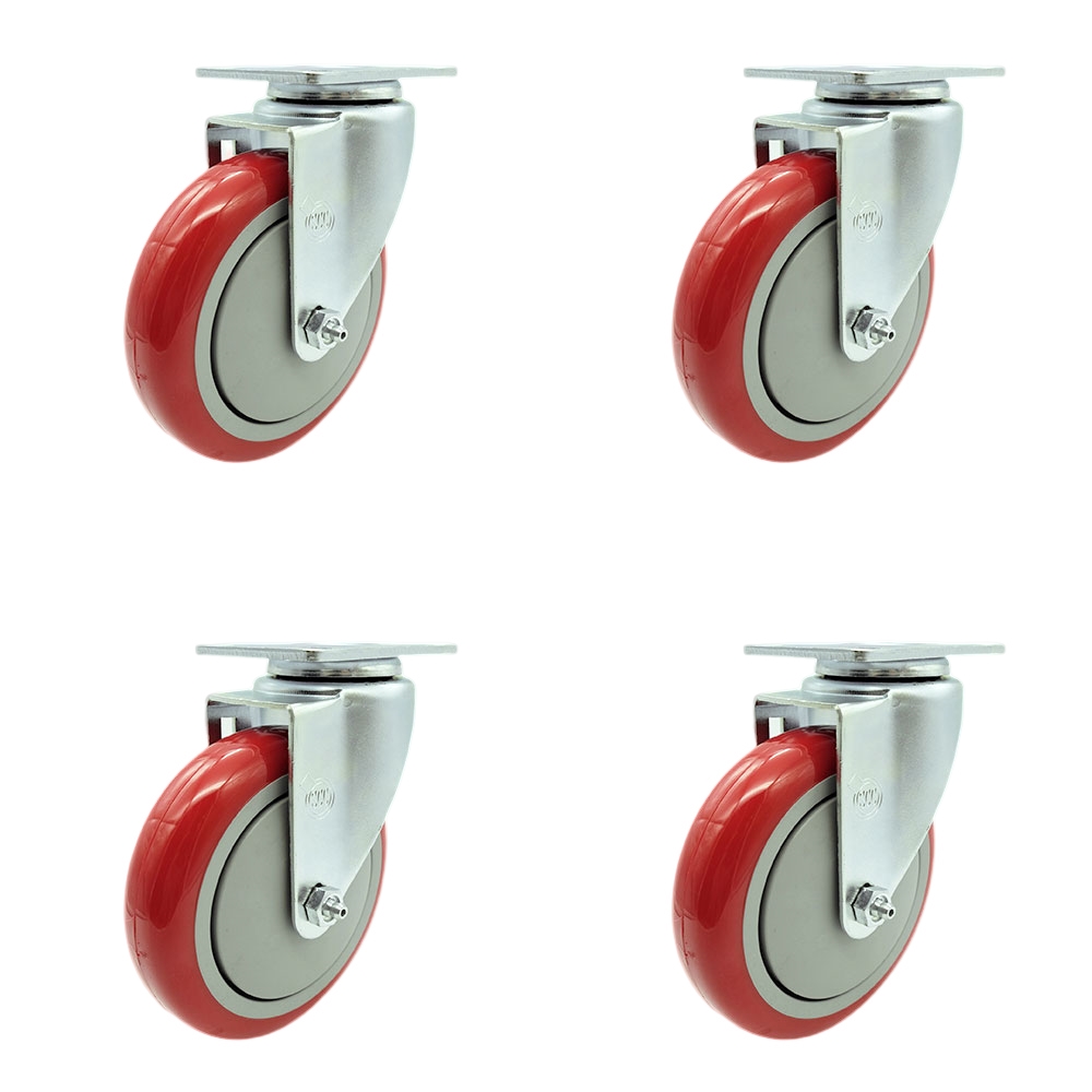 Avantco HPCASTNB - Fits Select Avantco, Regency, and Winholt Equipment – 5 Inch Red Polyurethane Wheel - Replacement Caster Set - 4 Swivel Casters - Set of 4 - Service Caster Brand — photo 1