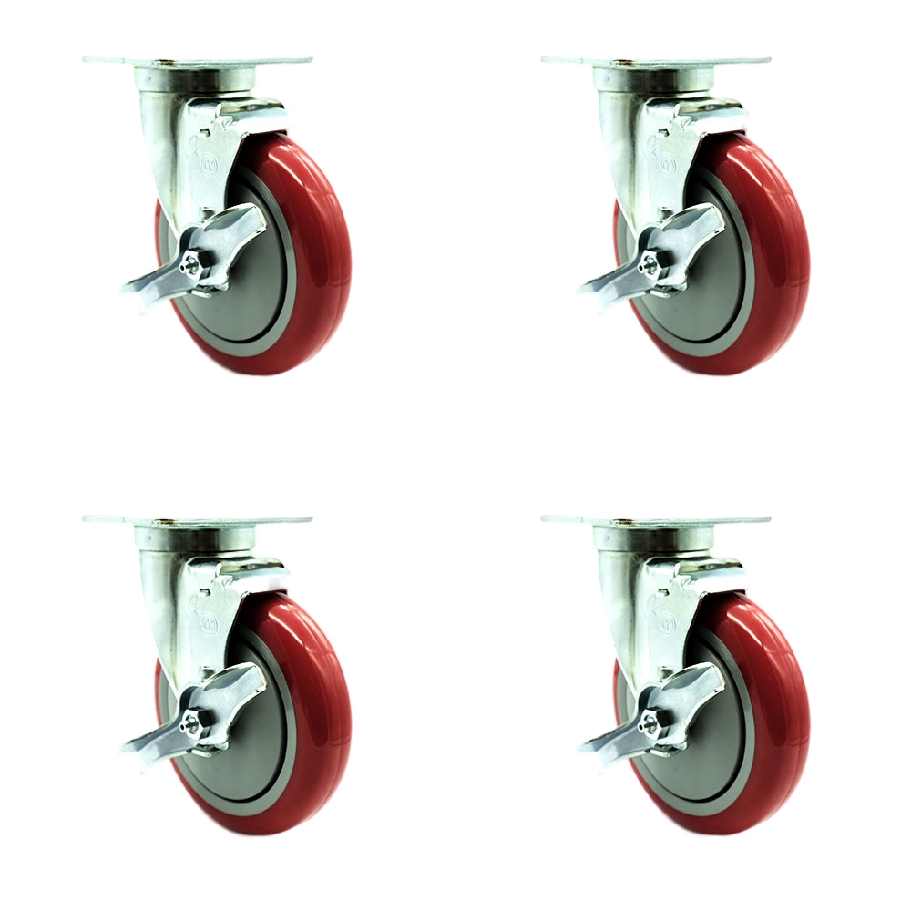 Service Caster – Universal Kitchen Casters – 5” Non-Marking  Poly Wheel – 4 Swivel Casters w/Brakes – Set of 4 — photo 1
