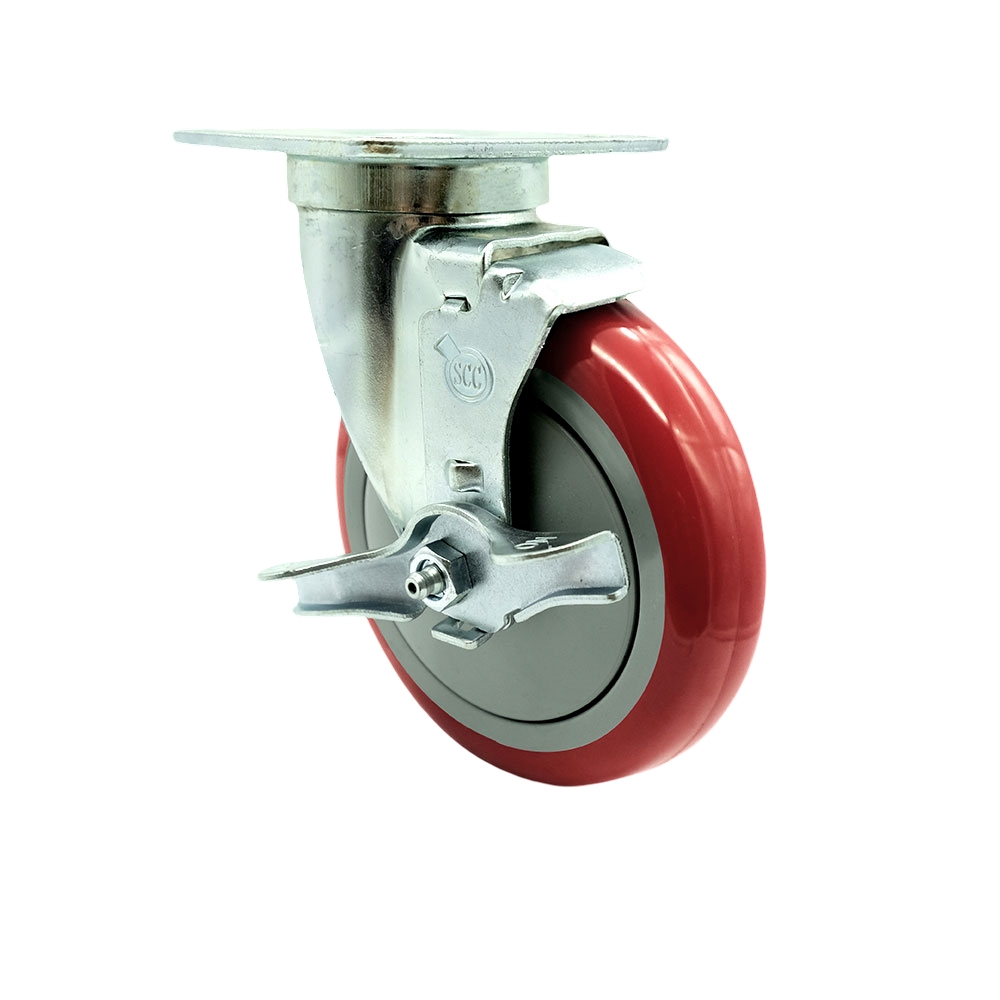 359120-1100 Cooking Performance Group 5 Inch Swivel Caster with Brake - Fits Cooking Performance Group Models 24-CPGV-4B-S20 24CBLSBNL - Light Duty Replacement- Red Poly Wheel - Service Caster Brand — photo 1