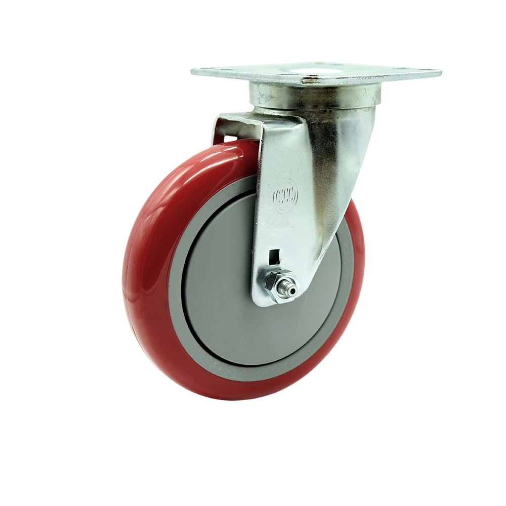 Service Caster – Universal Kitchen Caster – 5” Non-Marking  Stainless Steel Polyurethane Red Wheel – Swivel – 350 lbs. Capacity — photo 1