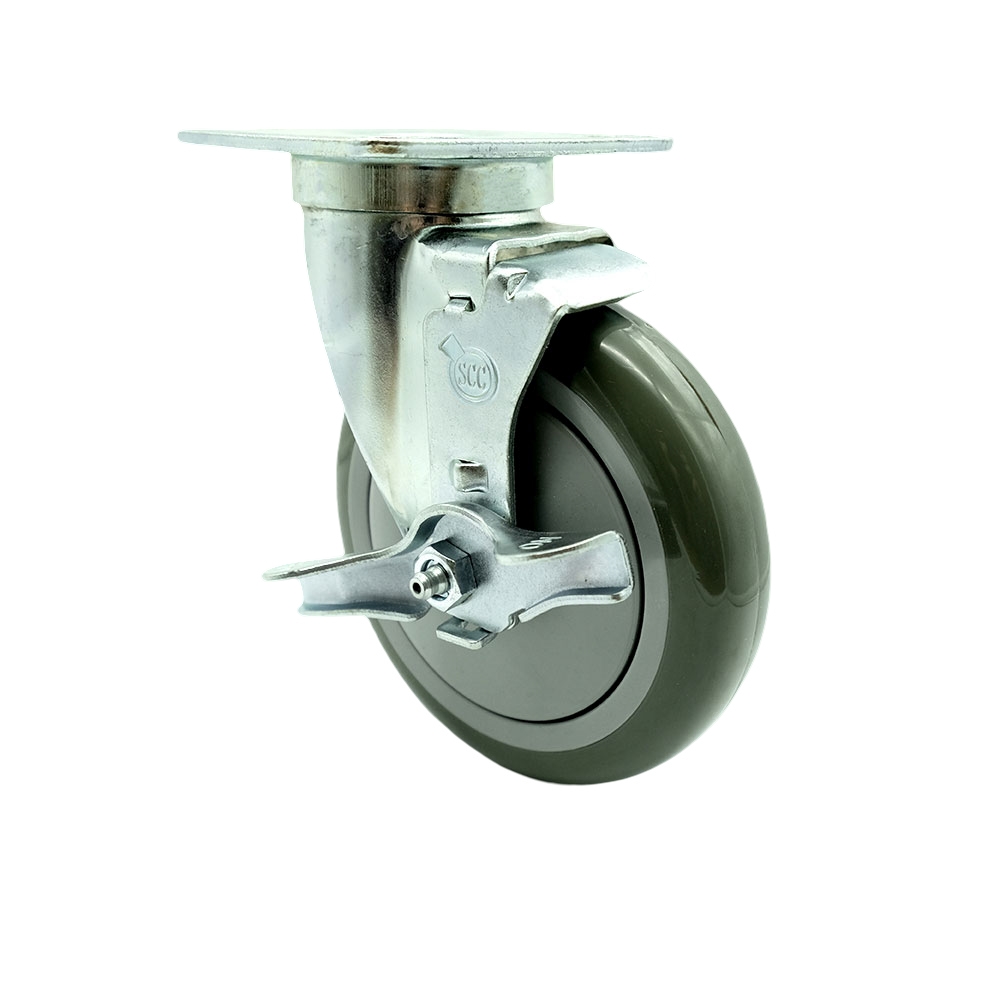 Service Caster - Universal Kitchen Caster - 5” x 1.25" Polyurethane Gray Wheel Swivel Caster w/Brake Non-Marking - 350 lbs/Caster — photo 1
