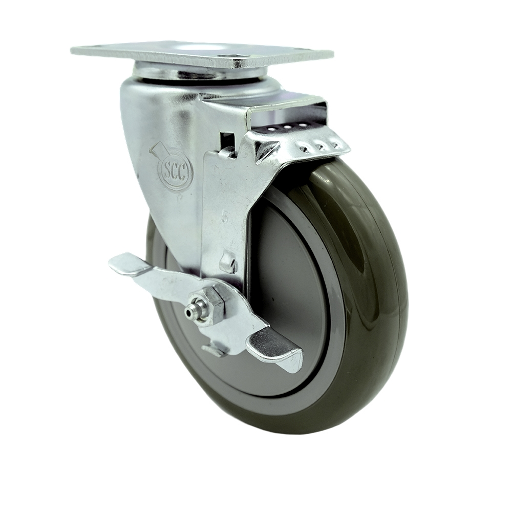 Avantco HPCASTWB Swivel Caster with Brake - Fits Select Avantco, Regency, and Winholt Equipment – 5 Inch Gray Polyurethane Wheel -  Replacement Caster - Service Caster Brand — photo 1