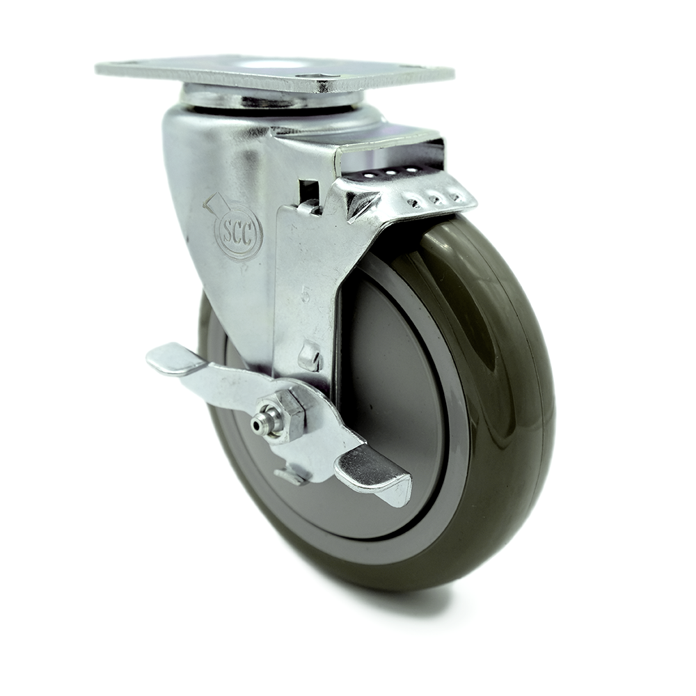 Service Caster Brand Replacement Caster for Grainger Caster 5UX88 400K68-Swivel Top Plate Caster with 5 Inch Gray Polyurethane Wheel and Top Locking Brake-Fits Carts, Dollies & Food-Service Equipment — photo 1