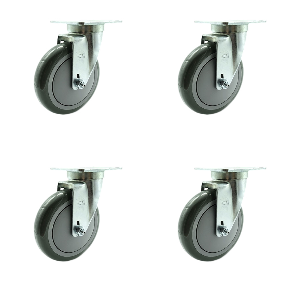 Service Caster - Universal Kitchen Casters - 5” x 1.25" Polyurethane Gray Wheel Swivel Casters Non-Marking - Set of 4 — photo 1
