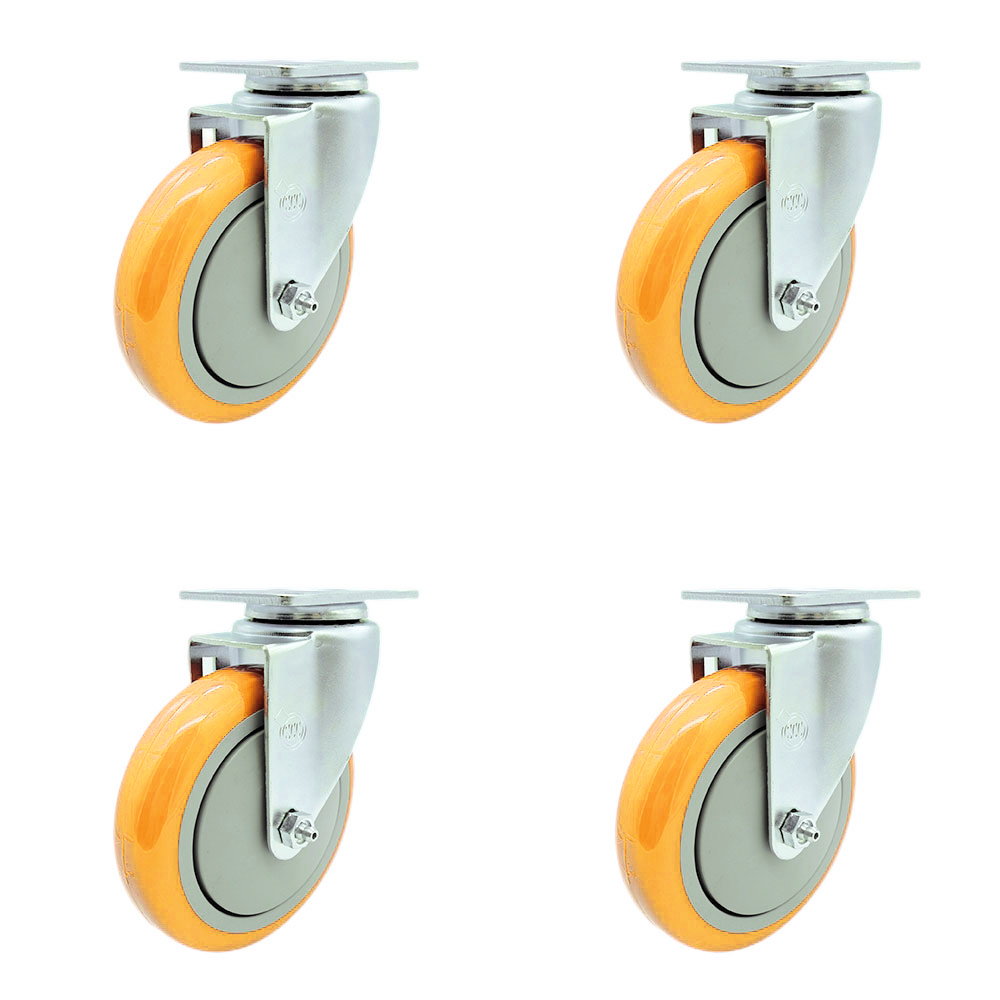 Polyurethane Swivel Top Plate Caster Set of 4 with 5 Inch Yellow Wheels - Includes 4 Swivel - 1400 lbs. Total Capacity - Service Caster Brand — photo 1