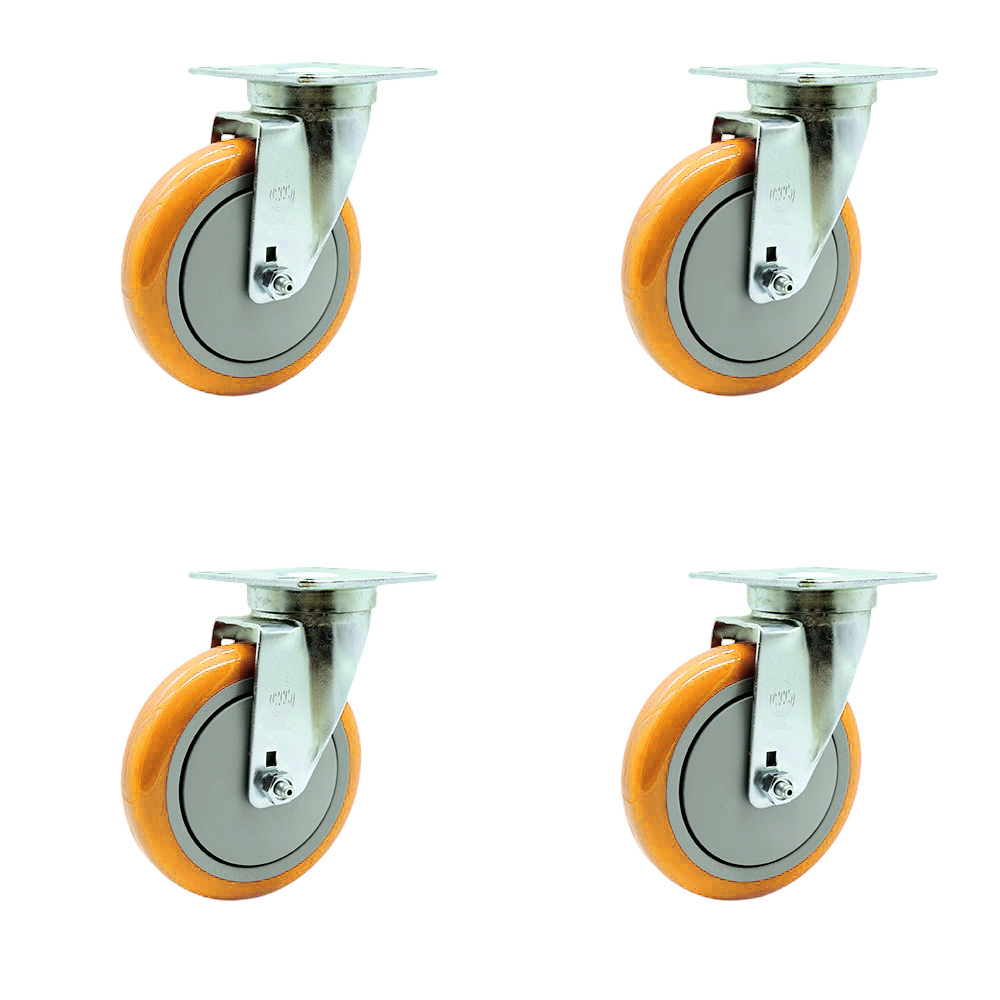 Service Caster - Universal Kitchen Casters - 5” x 1.25" Polyurethane Yellow Wheel Swivel Casters Non-Marking - Set of 4 — photo 1