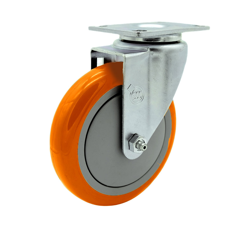 Service Caster Brand Replacement for Colson Caster 2.05256.95 - Polyurethane Swivel Top Plate Swivel Caster with 5 Inch Orange Wheel - 350 lbs. Capacity Per Caster — photo 1