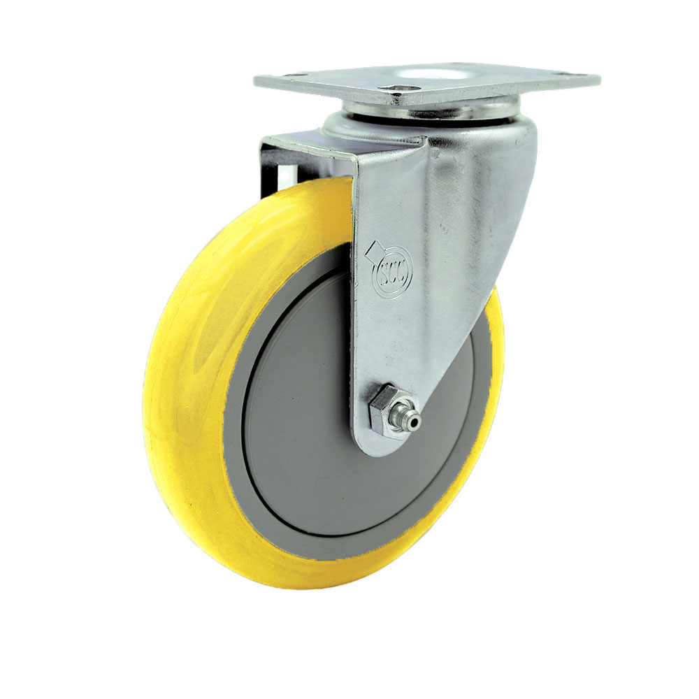 Swivel Caster with 5 Inch Yellow Polyurethane Wheel – 350 lbs. Capacity Per Caster – 3-1/8 Inch x 4-1/8 Inch Overall Top Plate – Service Caster Brand — photo 1