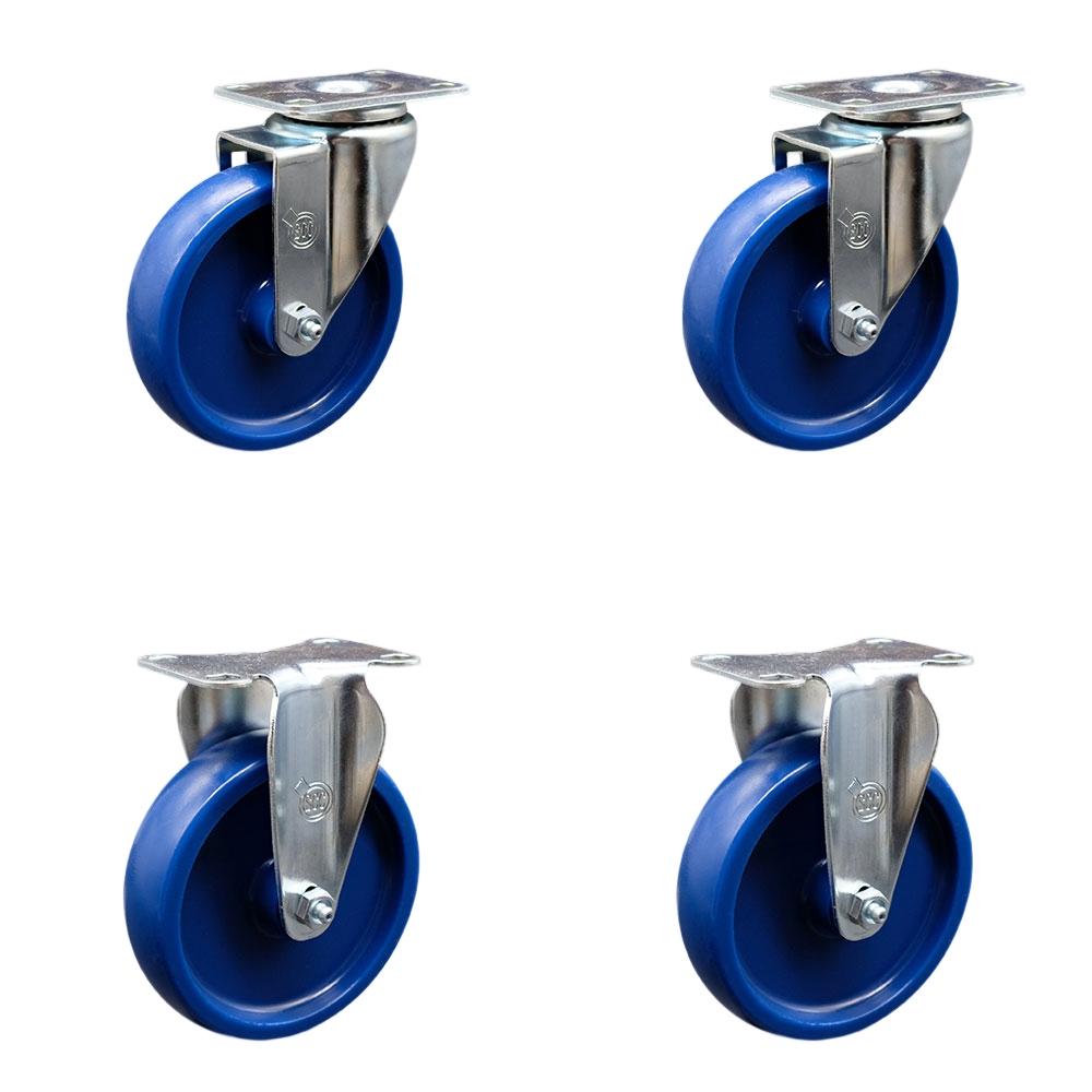 Swivel Caster Set of 4 with 2 Rigid Casters - 5 Inch Solid Polyurethane Wheel – 300 lbs. Capacity Per Caster–4 Inch x 4-1/2 Inch Overall Top Plate–Service Caster Brand — photo 1