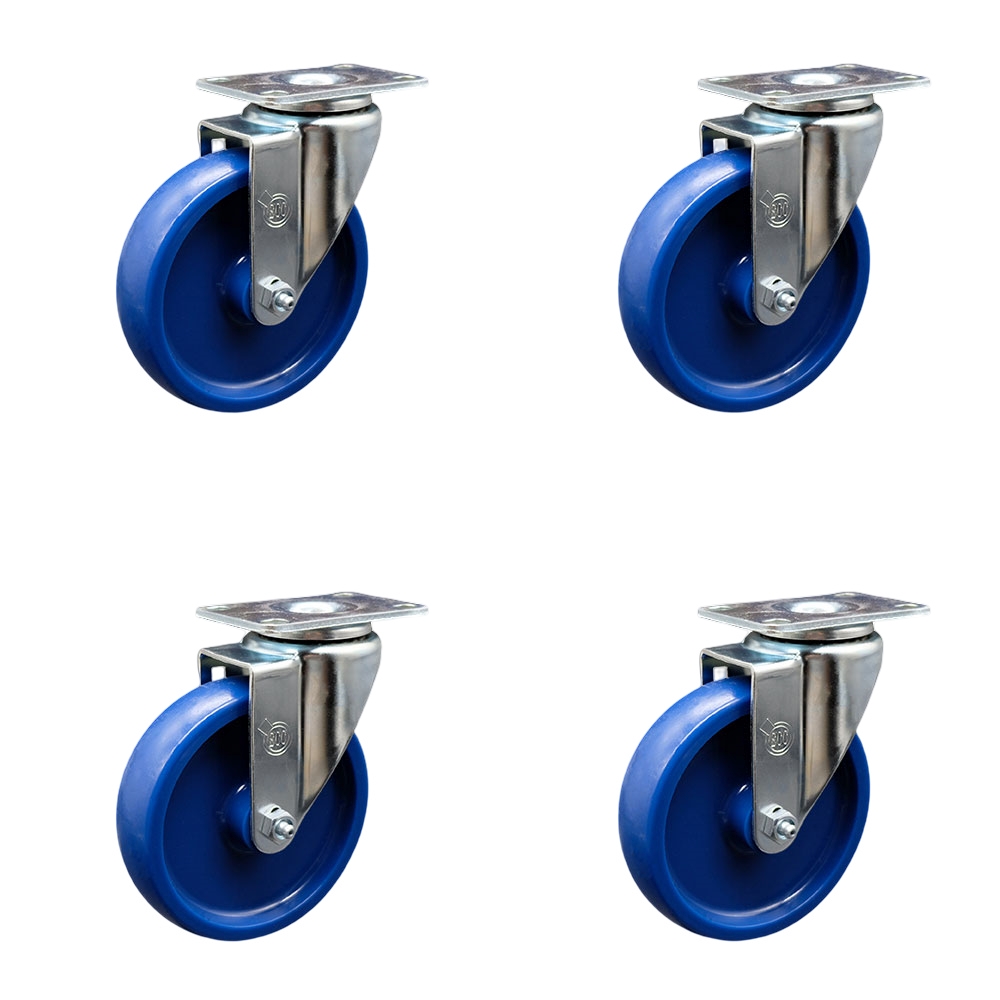 Swivel Caster Set of 4 with 5 Inch Solid Polyurethane Wheel – 300 lbs. Capacity Per Caster – 3-1/8 Inch x 4-1/8 Inch Overall Top Plate – Service Caster Brand — photo 1