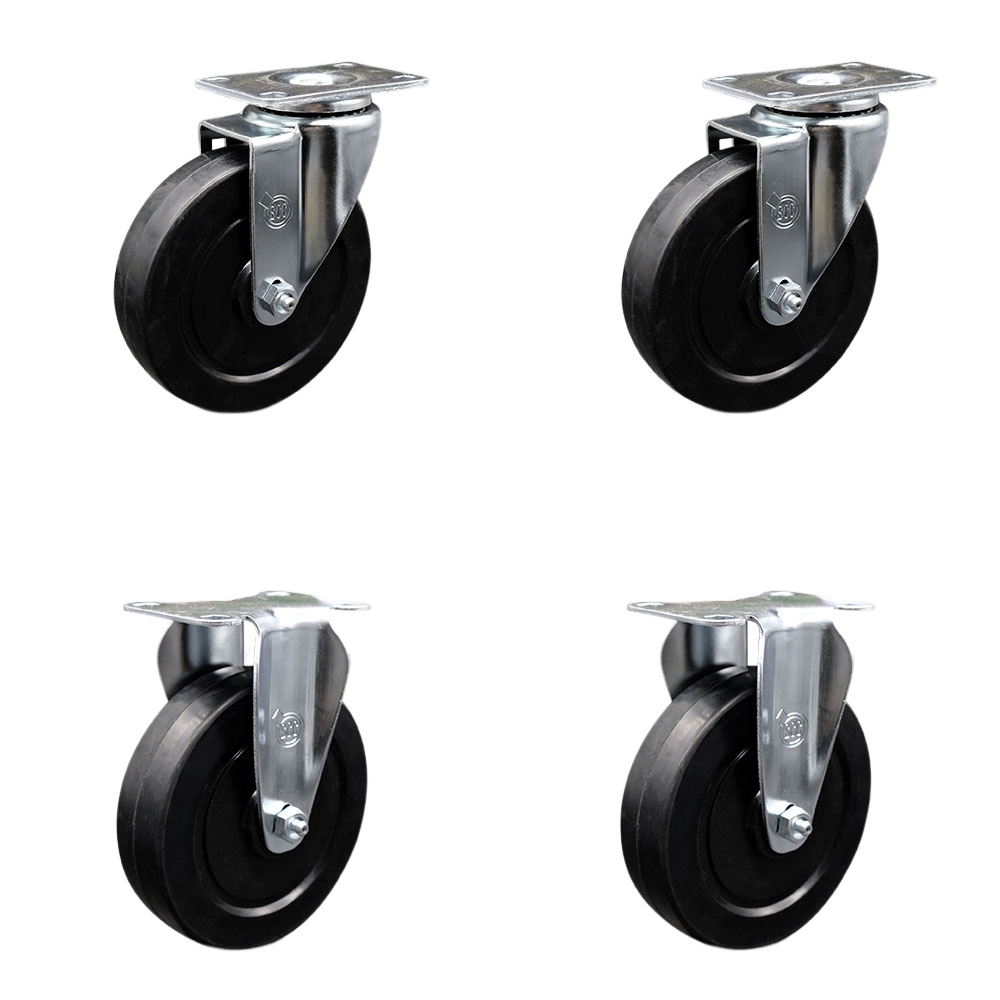 Swivel Caster Set of 4 with 2 Rigid Casters - 5 Inch Soft Rubber Wheel – 275 lbs. Capacity Per Caster–4 Inch x 4-1/2 Inch Overall Top Plate–Service Caster Brand — photo 1