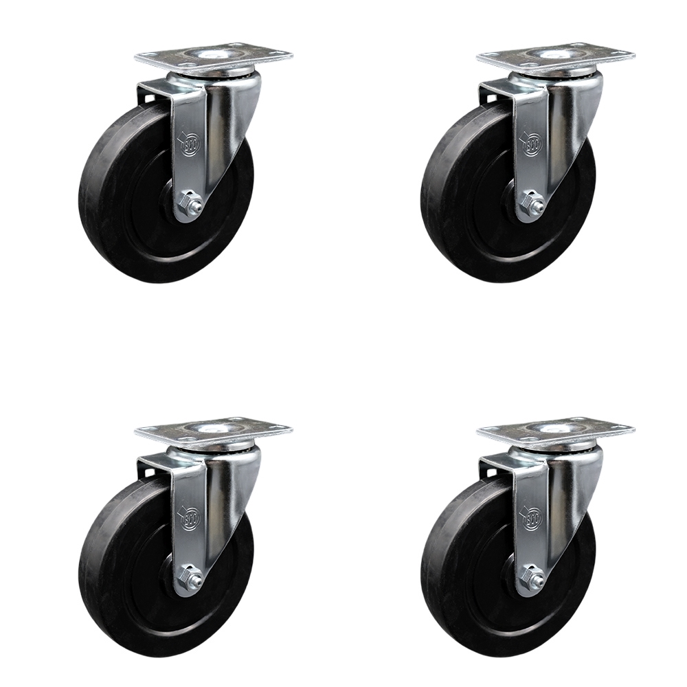 Soft Rubber Swivel Top Plate Caster Set of 4 with 5 Inch Black Wheels - Includes 4 Swivel - 1100 lbs. Total Capacity - Service Caster Brand — photo 1