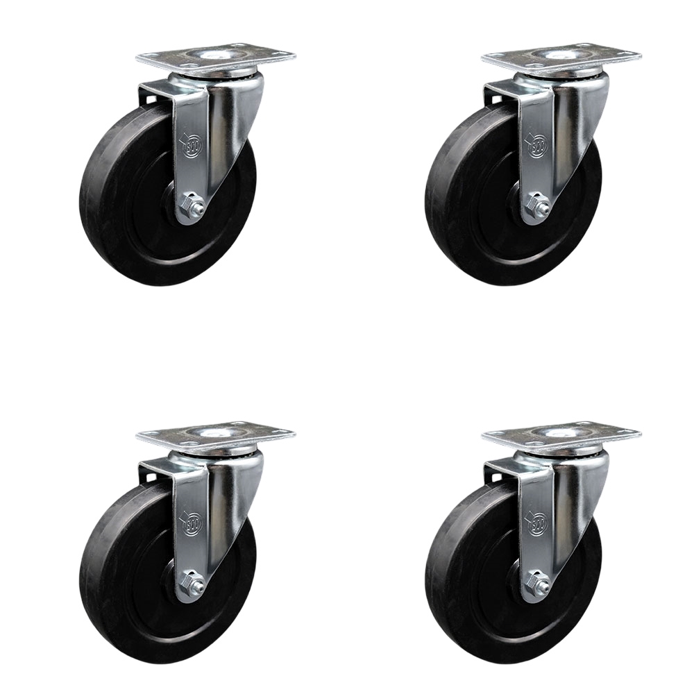 Swivel Caster Set of 4 with 5 Inch Soft Rubber Wheel – 275 lbs. Capacity Per Caster – 4 Inch x 4-1/2 Inch Overall Top Plate – Service Caster Brand — photo 1