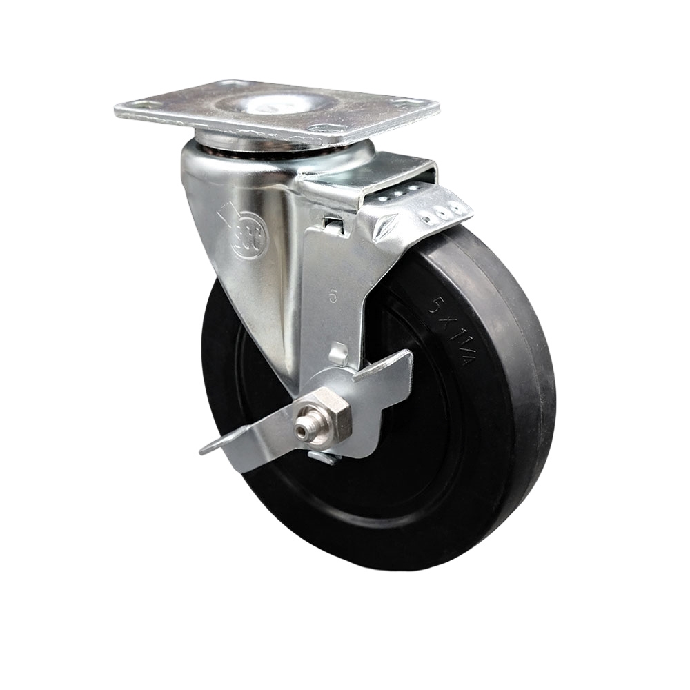Service Caster Brand Replacement for McMaster Carr Caster 2835T16 – Swivel Top Plate Caster with 5 Inch Black Soft Rubber Wheel and Top Lock Brake – 275 lbs. Capacity Per Caster — photo 1