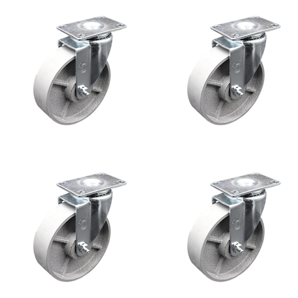 Semi Steel Cast Iron Swivel Top Plate Caster Set of 4 with Roller Bearings - 5 Inch Silver Wheels - Includes 4 Swivel - 1200 lbs. Total Capacity - Service Caster Brand — photo 1