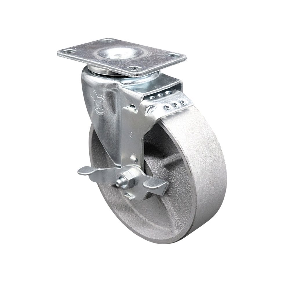 Service Caster Brand Replacement for Colson Caster 2.05256.12 MTG27 BRK1 - Swivel Caster with Top Lock Brake and 5 Inch Semi Steel Cast Iron Wheel - 4 Inch x 4-1/2 Inch Overall Top Plate — photo 1