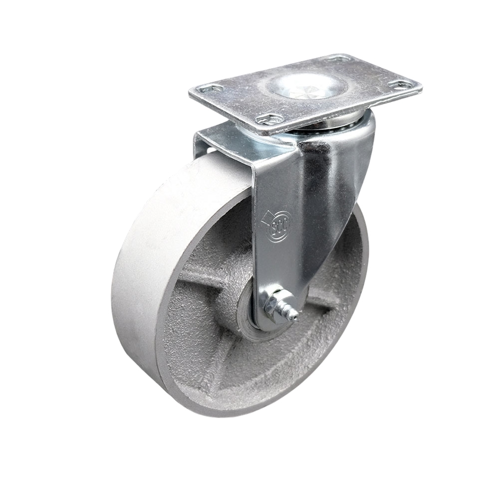 Swivel Caster with 5 Inch Semi Steel Cast Iron Wheel with Roller Bearing – 300 lbs. Capacity Per Caster – 3-1/8 Inch x 4-1/8 Inch Overall Top Plate – Service Caster Brand — photo 1