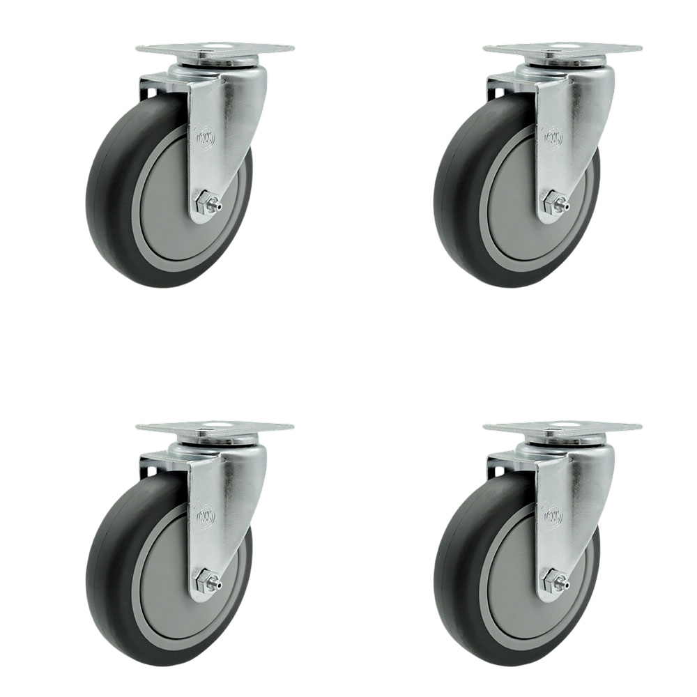 Swivel Caster Set of 4 with 5 Inch Thermoplastic Rubber Wheel – 300 lbs. Capacity Per Caster – 3-1/8 Inch x 4-1/8 Inch Overall Top Plate – Service Caster Brand — photo 1