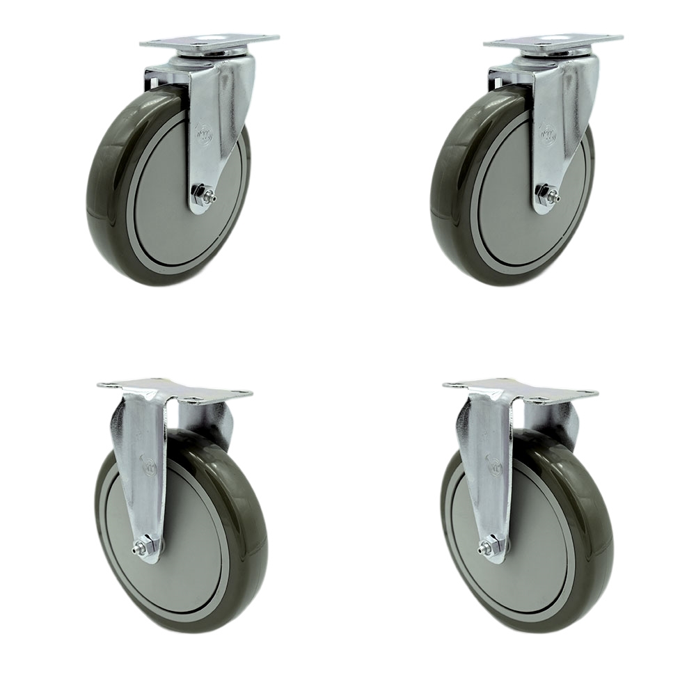 Polyurethane Swivel Top Plate Caster Set of 4 with 6 Inch Gray Wheels - Includes 2 Swivel and 2 Rigid - 1400 lbs. Total Capacity - Service Caster Brand — photo 1