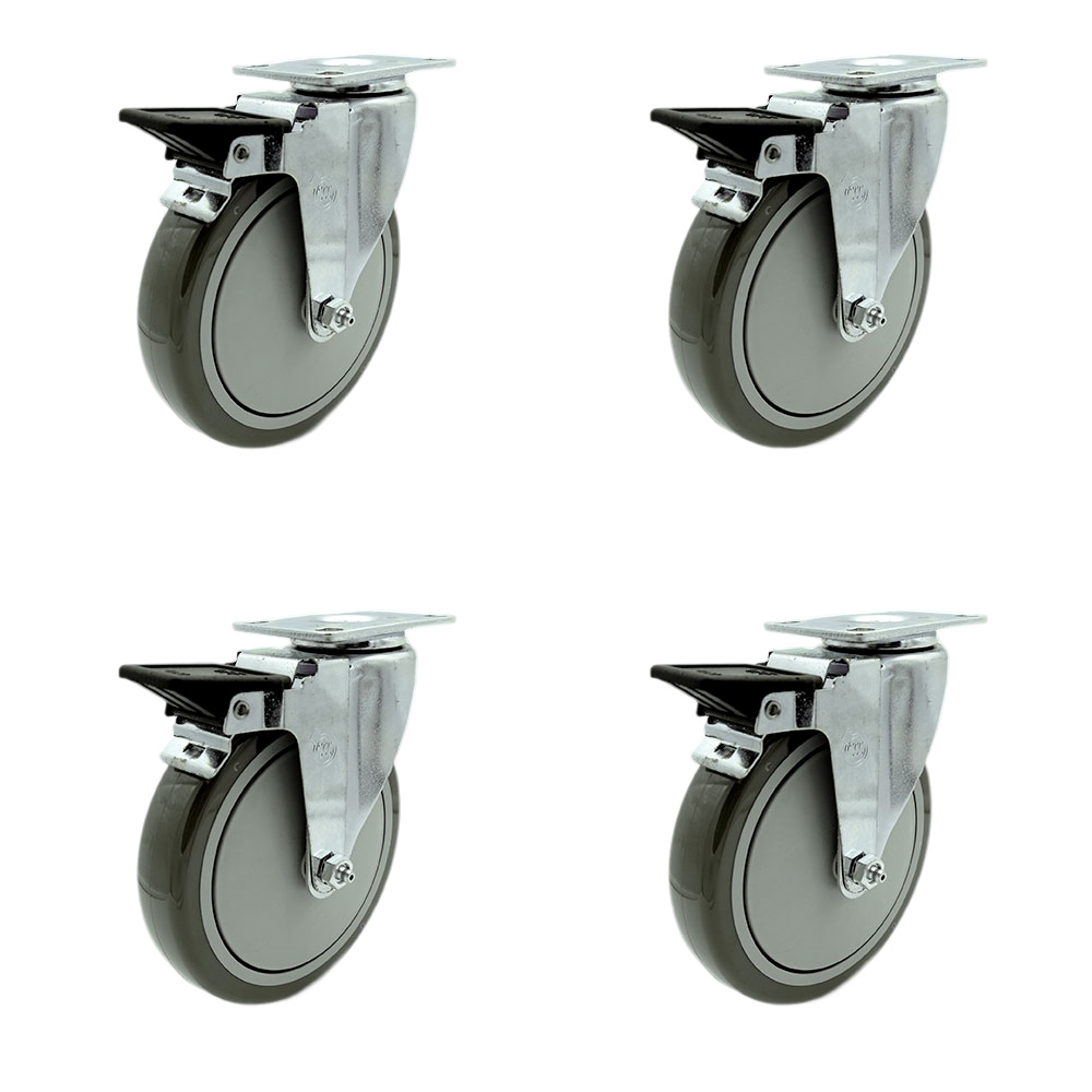Polyurethane Swivel Top Plate Caster Set of 4 with 6 Inch Gray Wheels - Includes 4 Swivel with Posi Lock Brakes - 1400 lbs. Total Capacity - Service Caster Brand — photo 1