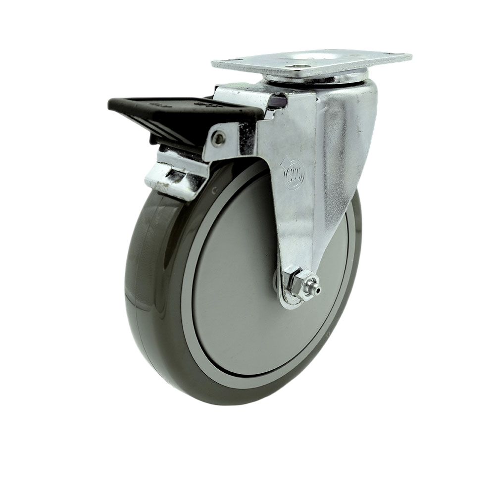 Polyurethane Swivel Top Plate Swivel Caster with 6 Inch Gray Wheel and Posi Locking Brake - 350 lbs. Capacity Per Caster - Service Caster Brand — photo 1