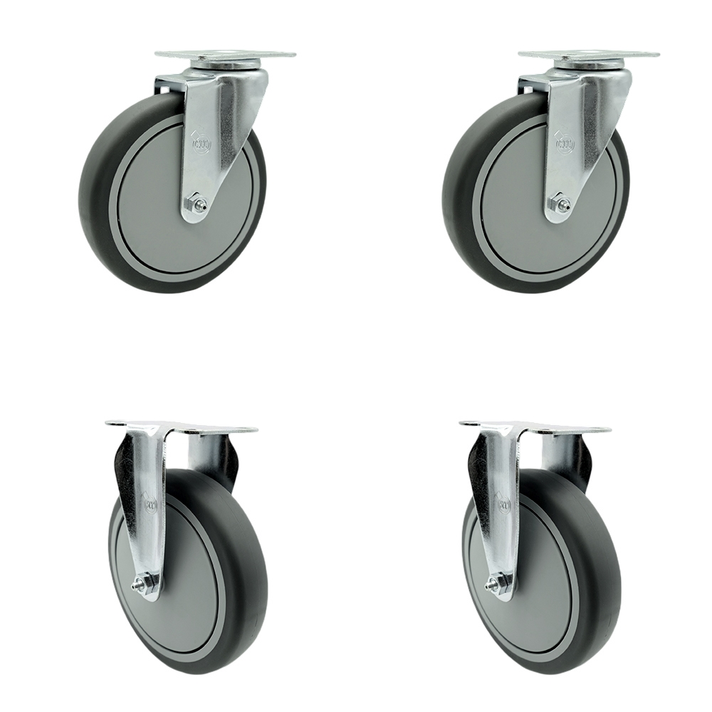 Thermoplastic Rubber Swivel Top Plate Caster Set of 4 with 6 Inch Gray Wheels - Includes 2 Swivel and 2 Rigid - 1200 lbs. Total Capacity - Service Caster Brand — photo 1
