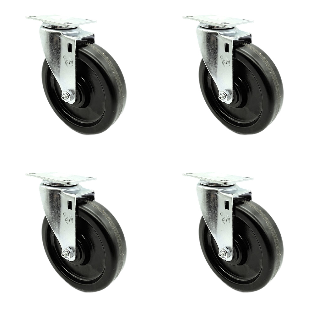 Phenolic Swivel Top Plate Caster with Roller Bearing - 6 Inch Black Wheel and Total Locking Brake - 300 lbs. Capacity Per Caster - Service Caster Brand — photo 1