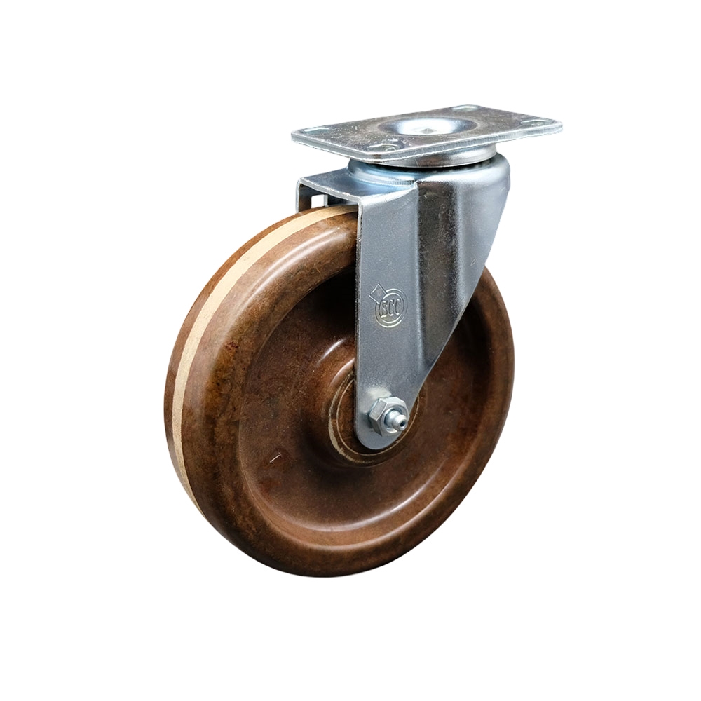 High Temperature Phenolic Swivel Top Plate Swivel Caster with Roller Bearing - 6 Inch Brown Wheel - 300 lbs. Capacity Per Caster - Service Caster Brand — photo 1