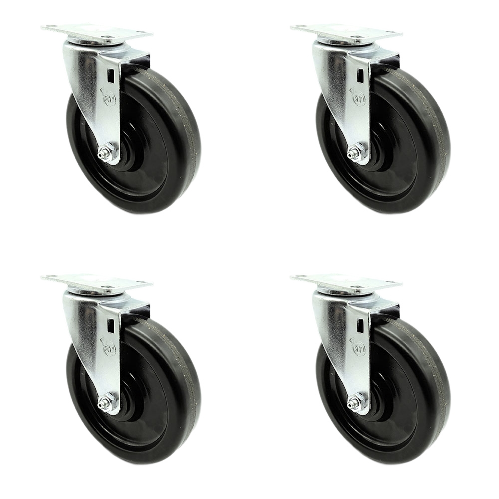Phenolic Swivel Top Plate Caster Set of 4 with 6 Inch Black Wheels - Includes 4 Swivel - 1200 lbs. Total Capacity - Service Caster Brand — photo 1