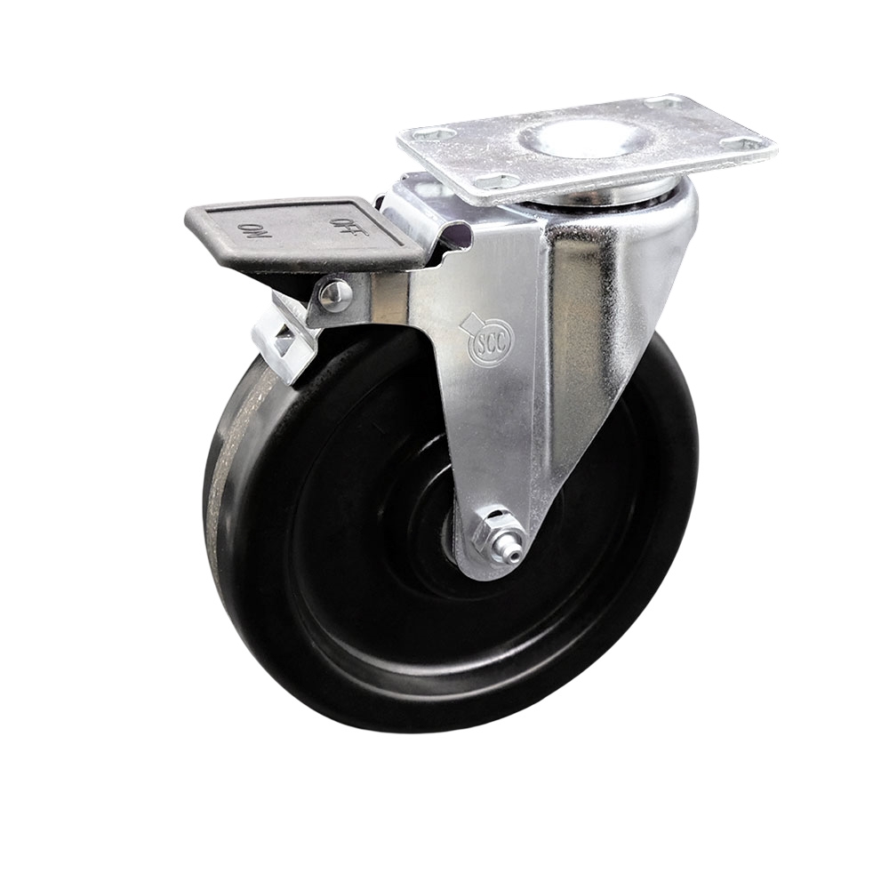 Phenolic Swivel Top Plate Swivel Caster with 6 Inch Black Wheel and Posi Locking Brake - 300 lbs. Capacity Per Caster - Service Caster Brand — photo 1