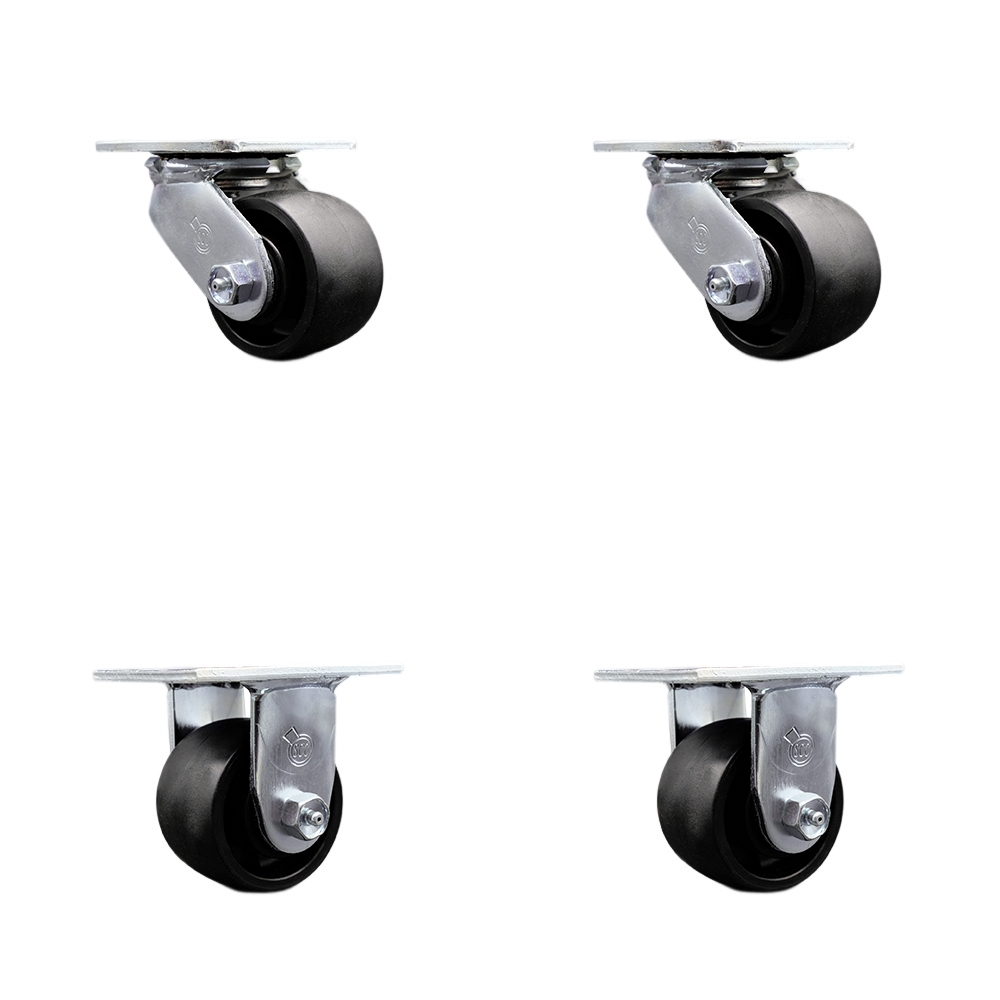 Heavy Duty Swivel Caster Set of 4 with 3.25 Inch High Temperature Glass Filled Nylon Wheels and Ball Bearings - Includes 2 Swivel and 2 Rigid - 3,600 lbs. Total Capacity - Service Caster Brand — photo 1