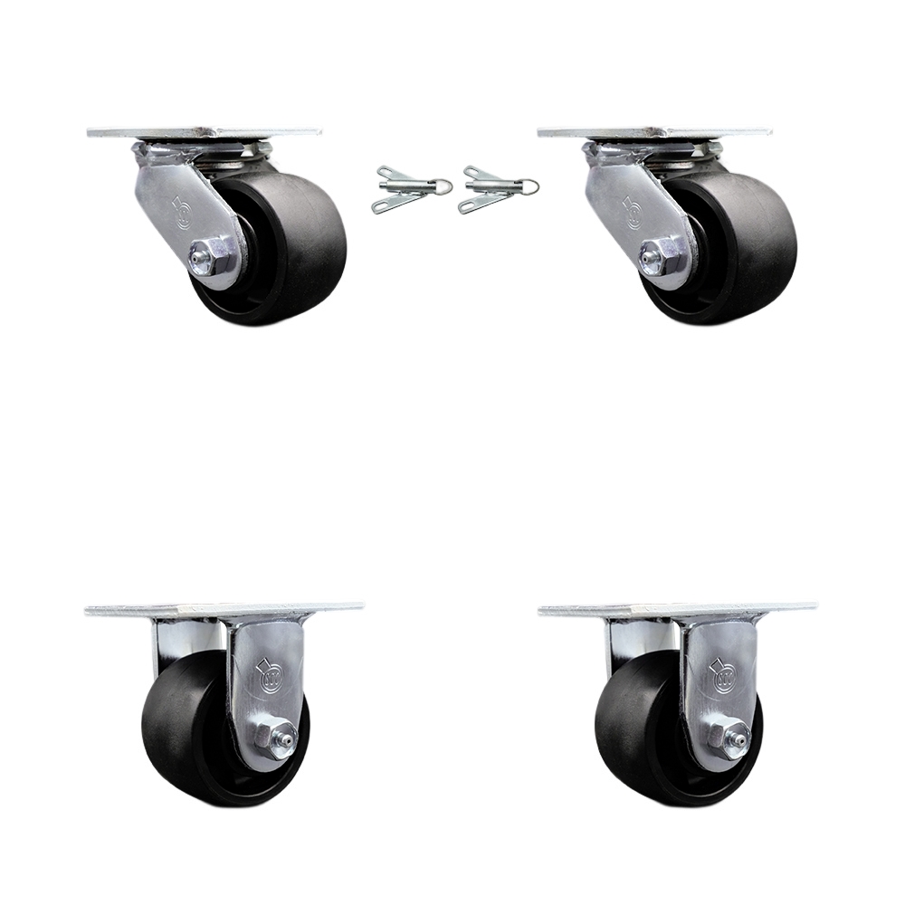 Heavy Duty Swivel Caster Set of 4 with 3.25 Inch High Temperature Glass Filled Nylon Wheels and Ball Bearings - Includes 2 Swivel with Bolt on Swivel Locks and 2 Rigid - Service Caster Brand — photo 1