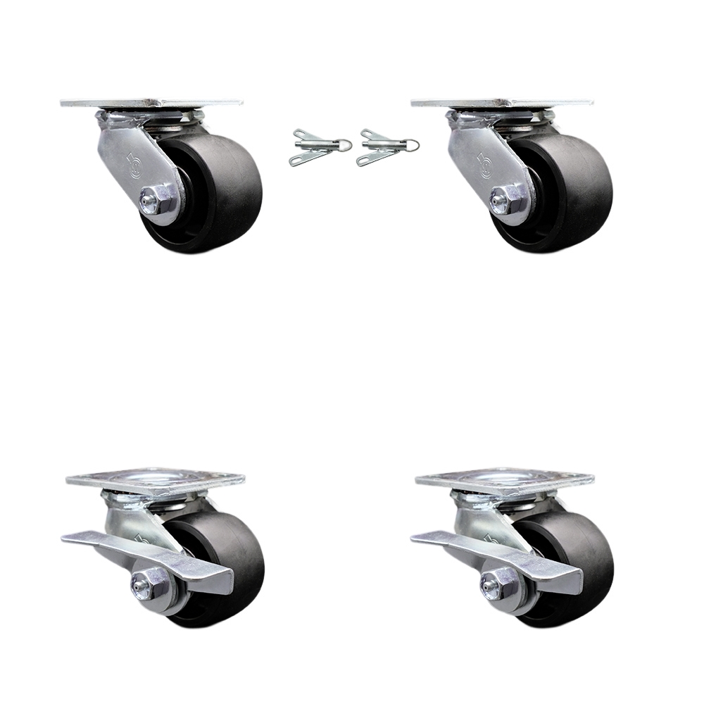 Heavy Duty Swivel Caster Set of 4 with 3.25 Inch High Temperature Glass Filled Nylon Wheels and Ball Bearings-Includes 2 Swivel with Bolt on Swivel Locks and 2 Swivel with Brakes- Service Caster Brand — photo 1