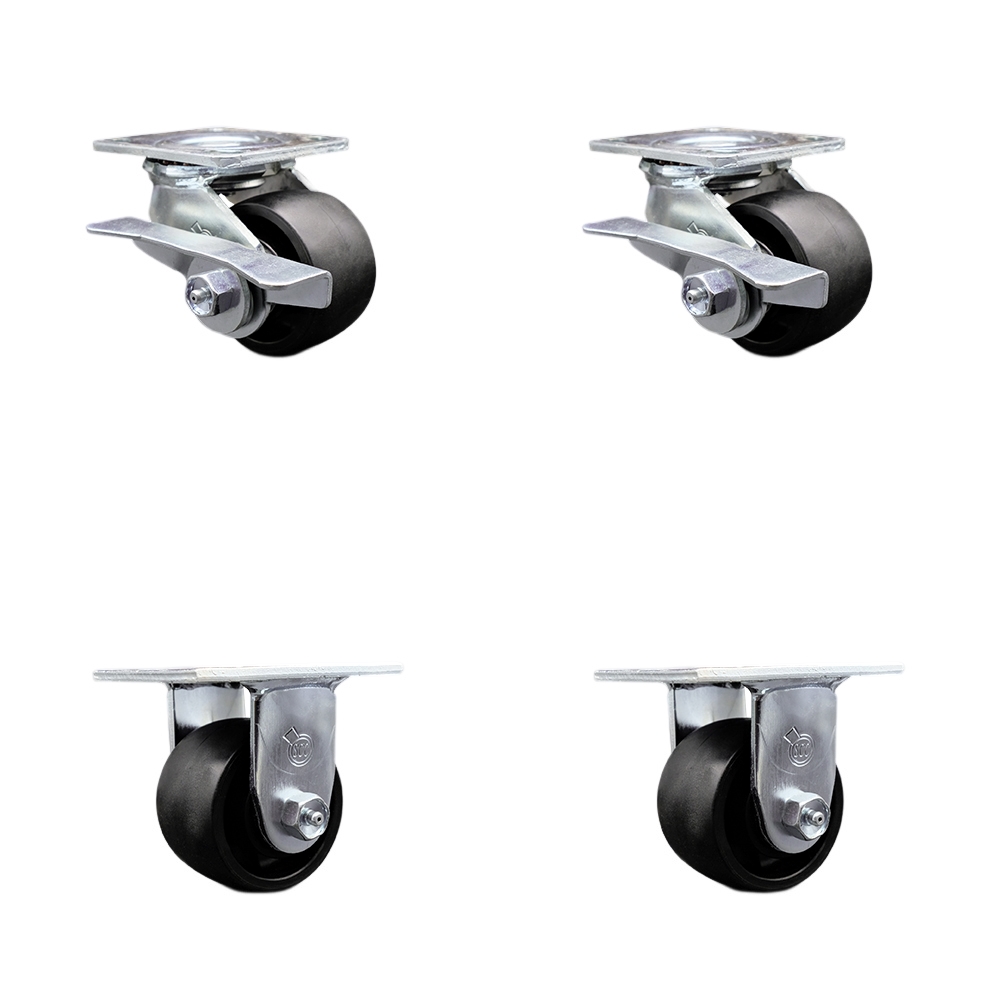 Glass Filled Nylon Swivel Top Plate Casters Set of 4 Heavy Duty with 3.25 Inch Wheels - Includes 2 Swivel with Brakes and 2 Rigid - 3,600 lbs. Total Capacity - Service Caster Brand — photo 1