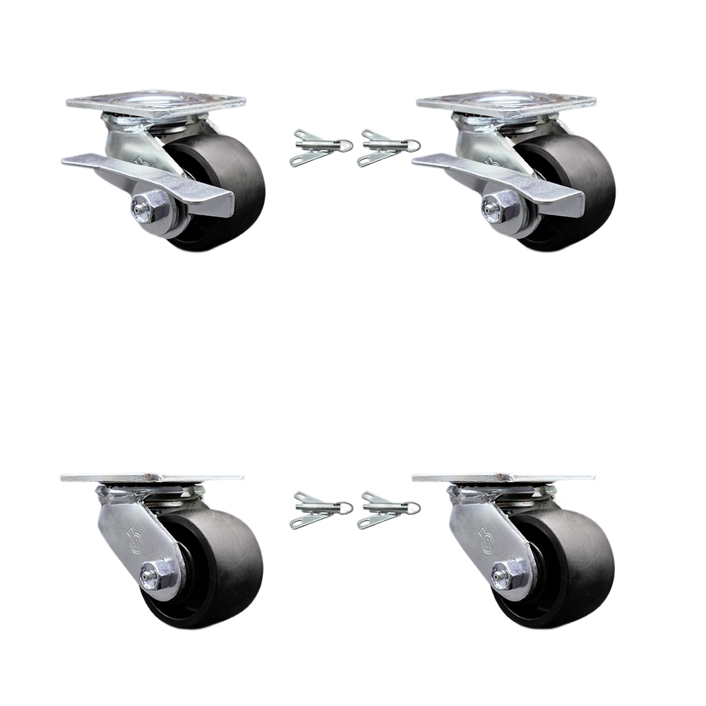 Glass Filled Nylon Swivel Top Plate Casters Set 4 Heavy Duty with 3.25 Inch Wheels- Includes 2 Swivel with Brakes and Bolt on Swivel Locks and 2 Swivel with Bolt on Swivel Locks - Service Caster Brand — photo 1