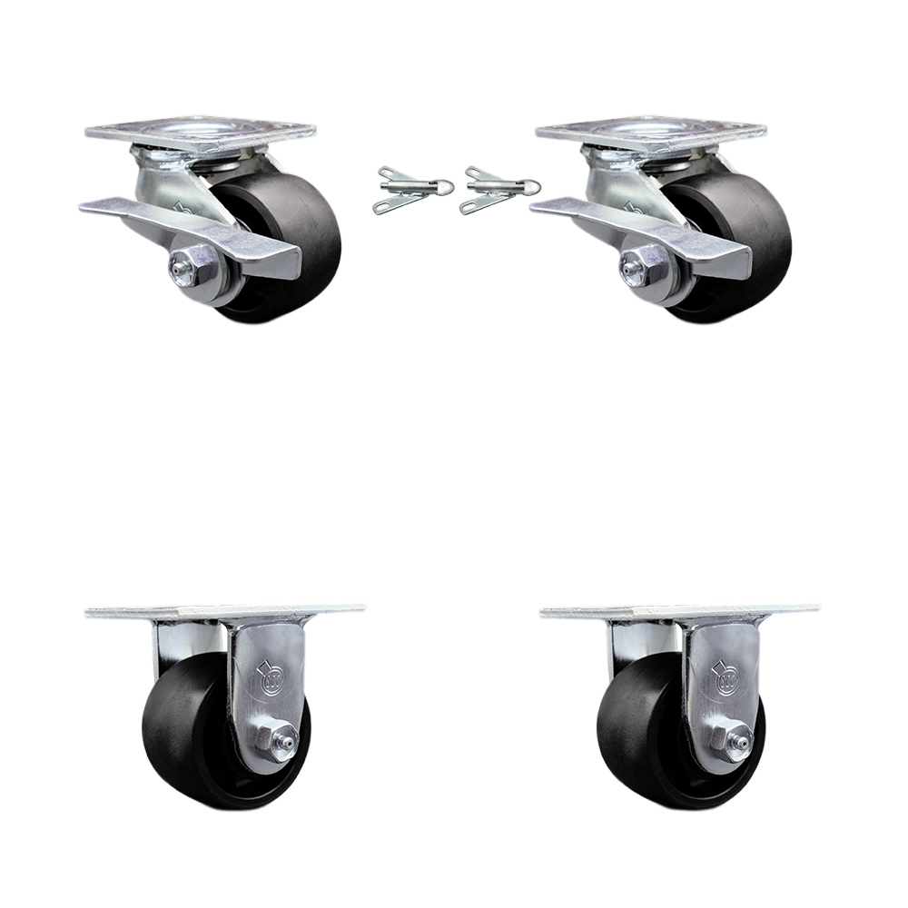 Heavy Duty Swivel Caster Set of 4 with 3.25 Inch High Temperature Glass Filled Nylon Wheels and Ball Bearings - Includes 2 Swivel with Brakes and Bolt on Swivel Locks and 2 Rigid- Service Caster Brand — photo 1