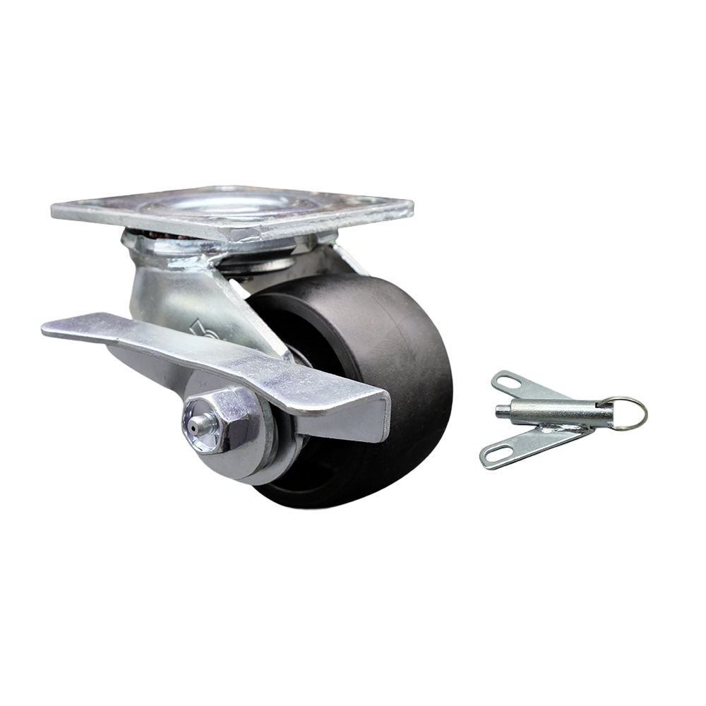 Heavy Duty Swivel Top Plate Caster with Side Lock Brake and Bolt on Swivel Lock and 3.25 Inch High Temperature Glass Filled Nylon Wheel with Ball Bearing-900lbs. Capacity/Caster-Service Caster Brand — photo 1