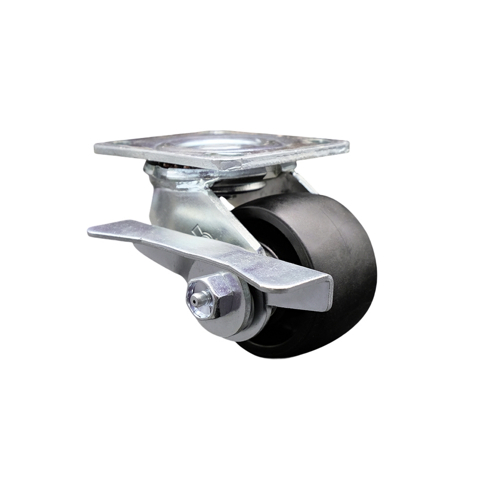 Heavy Duty Swivel Top Plate Caster with Side Lock Brake and 3.25 Inch High Temperature Glass Filled Nylon Wheel with Ball Bearings - 900 lbs. Capacity/Caster - Service Caster Brand — photo 1