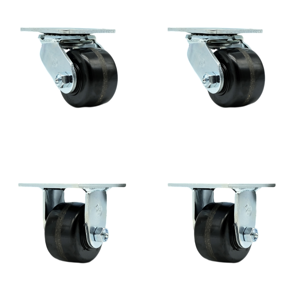 Heavy Duty Swivel Caster Set of 4 with 3.25 Inch Phenolic Wheels and Ball Bearings - Includes 2 Swivel and 2 Rigid - 2,800 lbs. Total Capacity - Service Caster Brand — photo 1